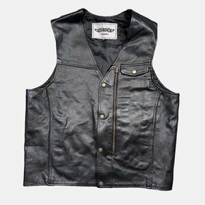 Unik Premium Real Leather Zipper Biker Bikercore Black Vest Men's XX-Large